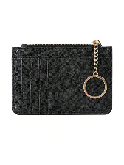 Portefeuille Femme Cuir PU Zippé Mini Porte-Clés - Porte-Monnaie Compact Multi-Emplacements Cartes Violet