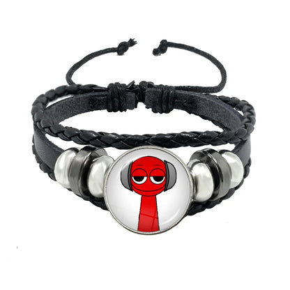 Bracelet Sprunki Incredibox Personnage Anime – Cuir Multicouche Tressé Fait Main