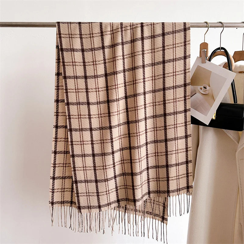 Women's Cashmere Scarf - Warm Checkered Shawl for Winter