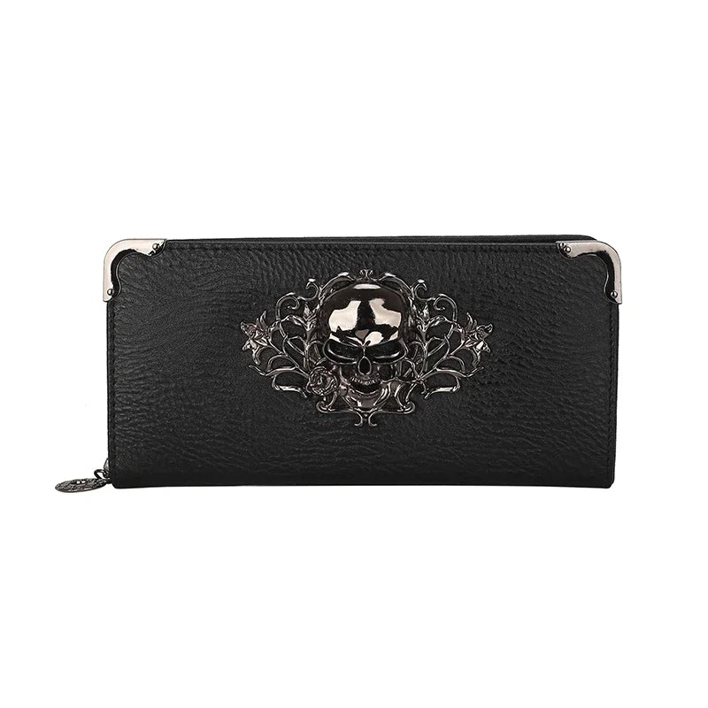 Portefeuille Femme Long Tête de Mort - Porte-Monnaie Design Luxe Skull avec Étui Téléphone