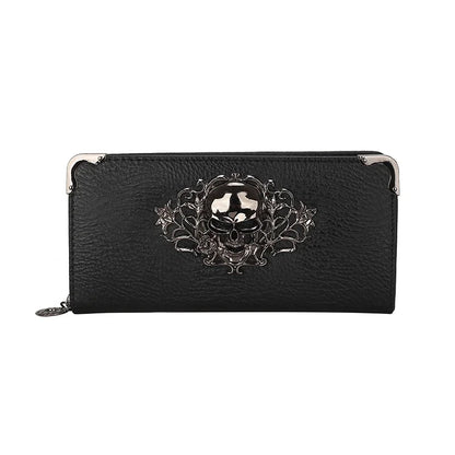 Portefeuille Femme Long Tête de Mort - Porte-Monnaie Design Luxe Skull avec Étui Téléphone