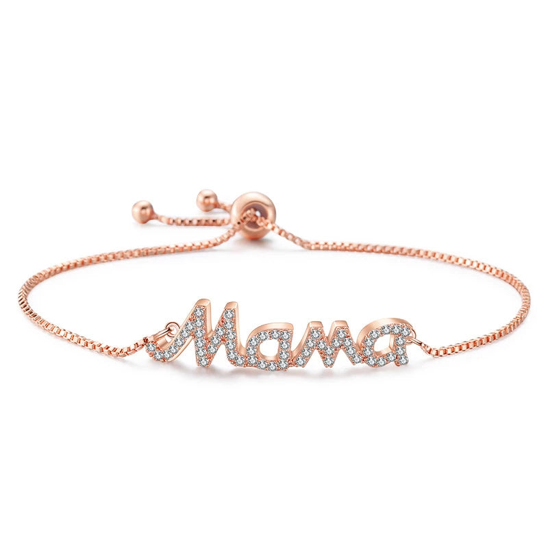 Bracelet "Mama" Cristaux Zircon – Chaîne Ajustable Fête des Mères