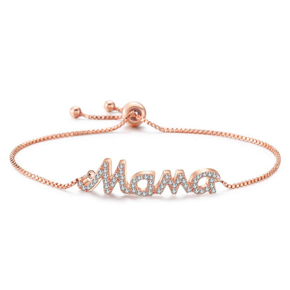 Bracelet "Mama" Cristaux Zircon – Chaîne Ajustable Fête des Mères