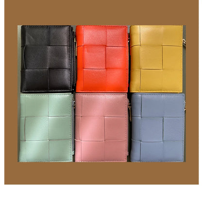 Portefeuille Femme Cuir Tressé - Porte-Monnaie Bifold Multi-Cartes Compact
