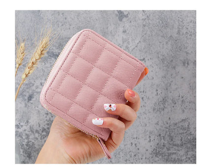 Portefeuille Court Femme Cuir PU à Carreaux - Petit Porte-Cartes Zip avec Porte-Monnaie