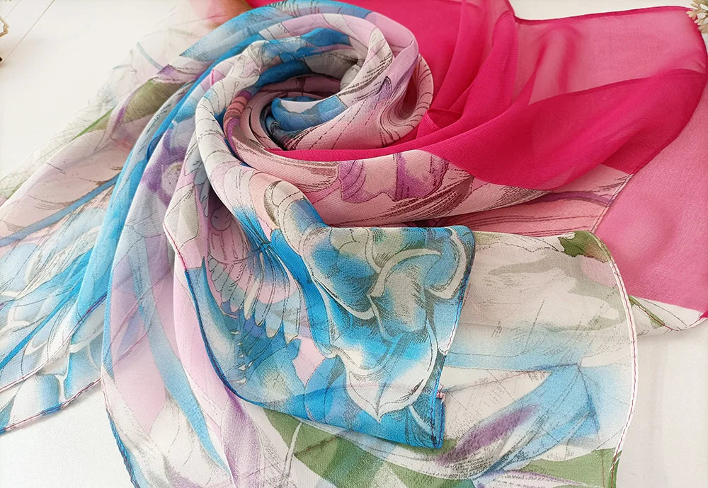Foulard Écharpe Georgette Dégradé Fleur Femme - Bandana Châle Été Protection Solaire Plage