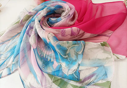 Foulard Écharpe Georgette Dégradé Fleur Femme - Bandana Châle Été Protection Solaire Plage