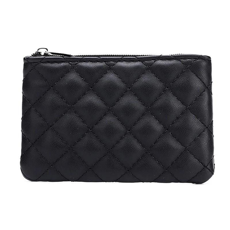 Portefeuille Femme Mini Cuir PU Zippé Imprimé Lattice - Porte-Monnaie Slim Porte-Carte Business Blanc