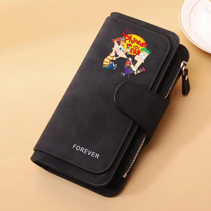 Portefeuille Long Phineas et Ferb Cuir PU - 15 Porte-Cartes Zip pour Enfants