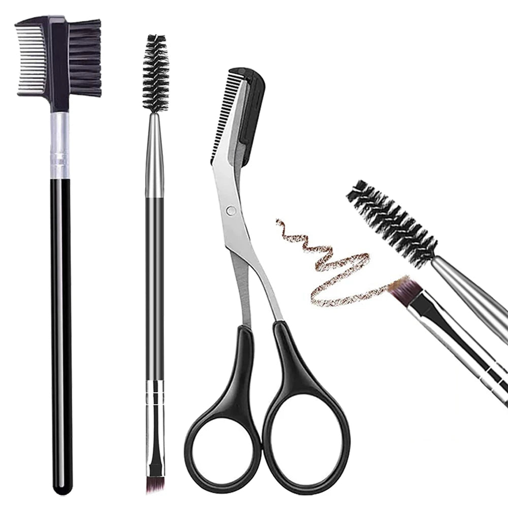 Set 5 Pinceaux Sourcils Professionnel - Peigne Cils Séparateur Ciseaux Trimmer Maquillage Yeux Femme