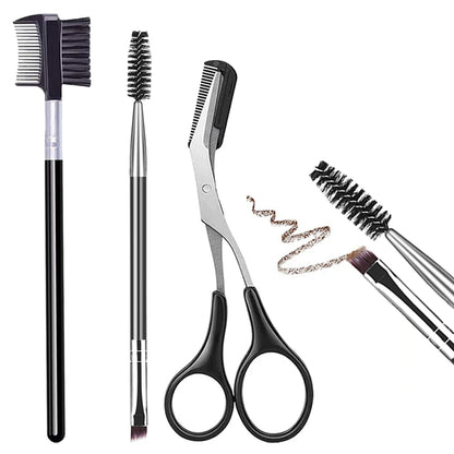 Set 5 Pinceaux Sourcils Professionnel - Peigne Cils Séparateur Ciseaux Trimmer Maquillage Yeux Femme