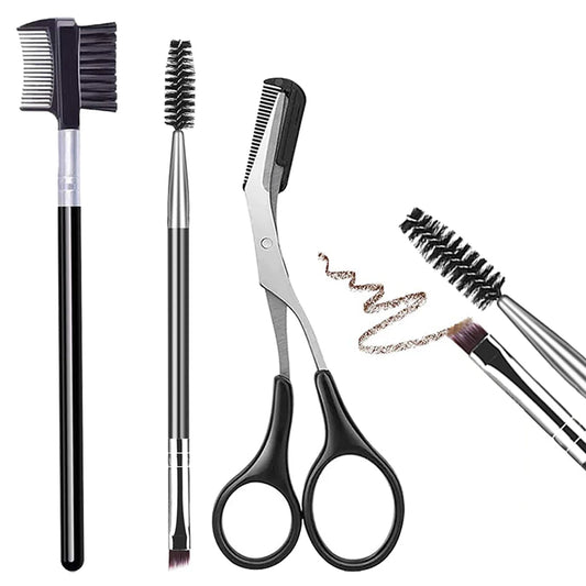 Set 5 Pinceaux Sourcils Professionnel - Peigne Cils Séparateur Ciseaux Trimmer Maquillage Yeux Femme