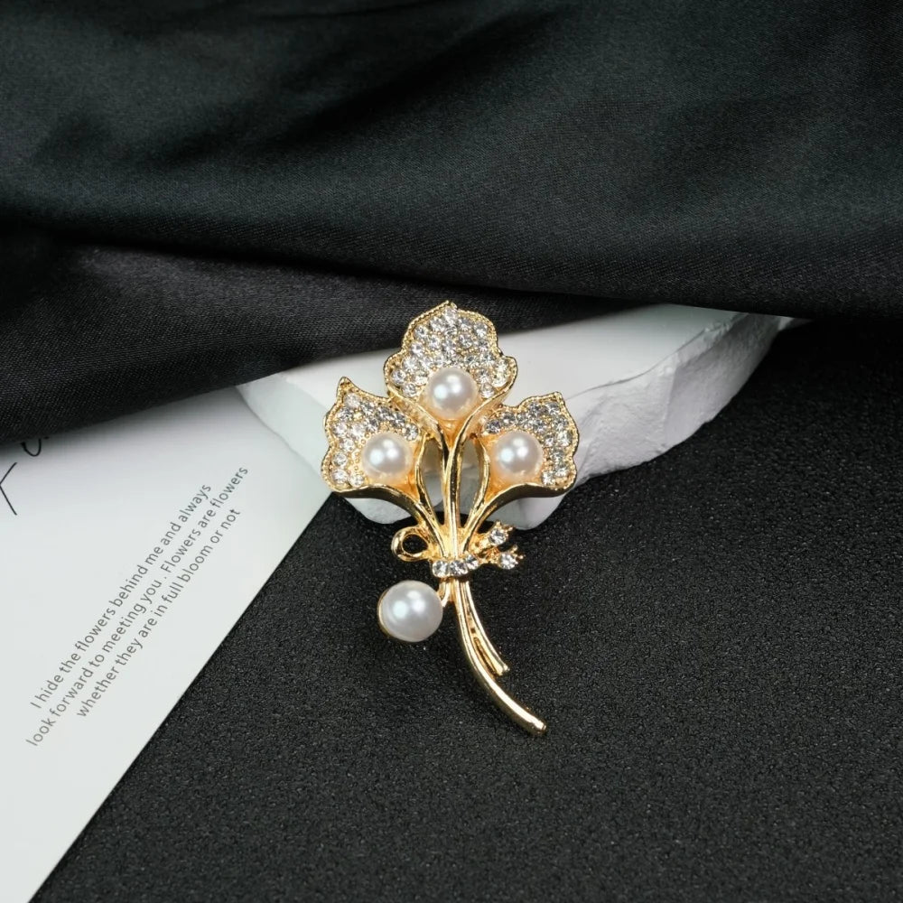 Broche Cœur Amour Perle Fleur Tulipe Luxe – Pin's Corsage Alliage Élégant Mariage Femme