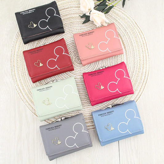 Women's Short Triple Fold Cartoon Wallet - Student Coin Purse with Printed Letters Pink