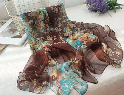 Foulard Écharpe Mousseline Georgette Femme Fleur Prune - Bandana Été Léger Respirant