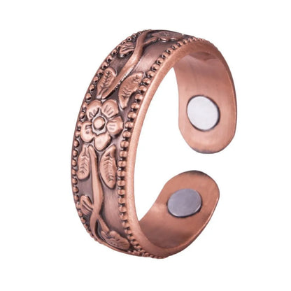 Set Bague & Bracelet Manchette Cuivre Magnétique Fleur – Ultra-Léger Unisexe Ajustable