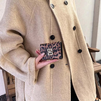 Portefeuille Femme Court Imprimé Léopard PU - Porte-Monnaie Carré Multi-Cartes Style Coréen Tendance