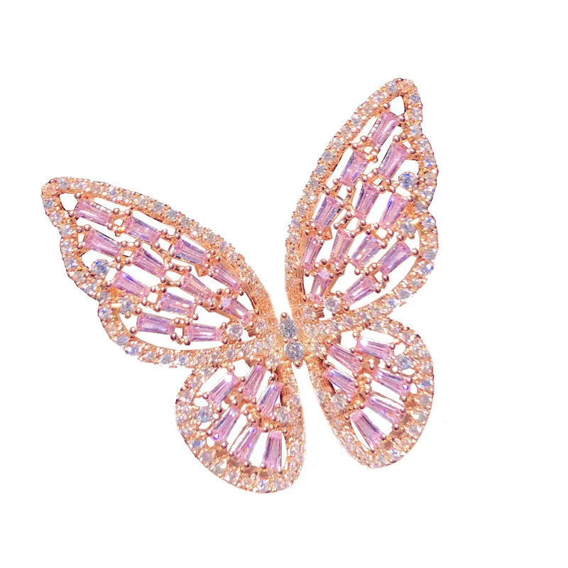 Broche Papillon Argent 925 Zircons Cubiques Rose Violet – Bijou Fin Ajouré Luxe Femme
