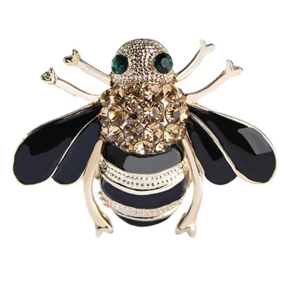 Broche Abeille Mignonne Émail Noir Cristaux Zircons – Pin's Luxe Charm Femme