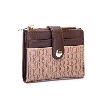 Portefeuille Femme Luxe Rétro Carré Bouton - Porte-Carte Pince Billets Compact Léger Classique