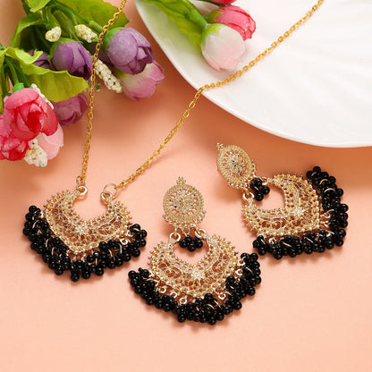 Ensemble Bijoux Indien Perles Pompons Doré – Collier Boucles Vintage