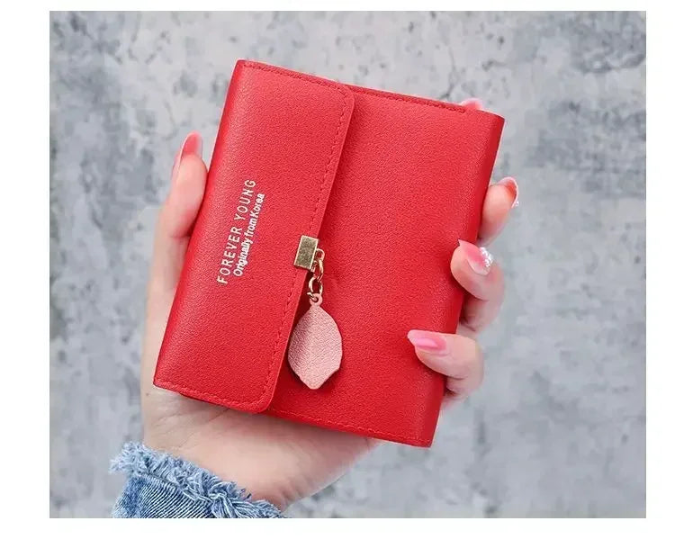Portefeuille Femme Court Trifold Cuir PU Pompon - Clutch Coin Purse Hasp Luxe Fashion Tendance Violet