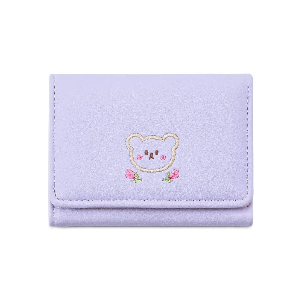 Portefeuille Femme Kawaii Cute Trifold PU - Porte-Carte Multi-Emplacements Porte-Monnaie Étudiant Noir