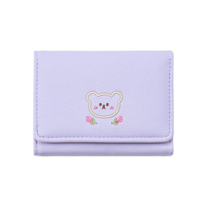 Portefeuille Femme Kawaii Cute Trifold PU - Porte-Carte Multi-Emplacements Porte-Monnaie Étudiant Noir