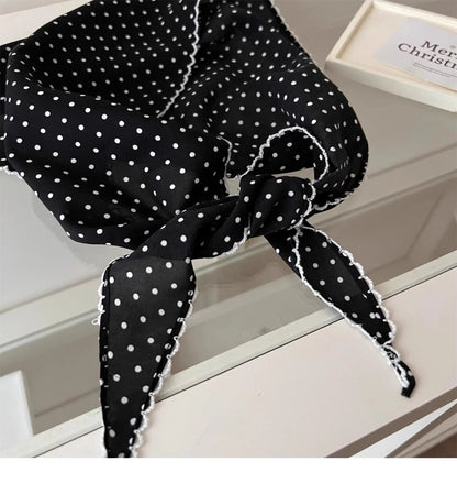 Foulard Tête Blanc Pois Coréen Femme - Triangle Soie Cheveux Style Kawaii Français