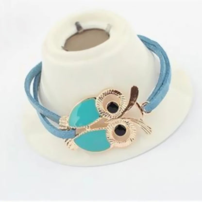 Bracelet Cuir Noir Hibou Infini – Charm Unisexe Ajustable Plage