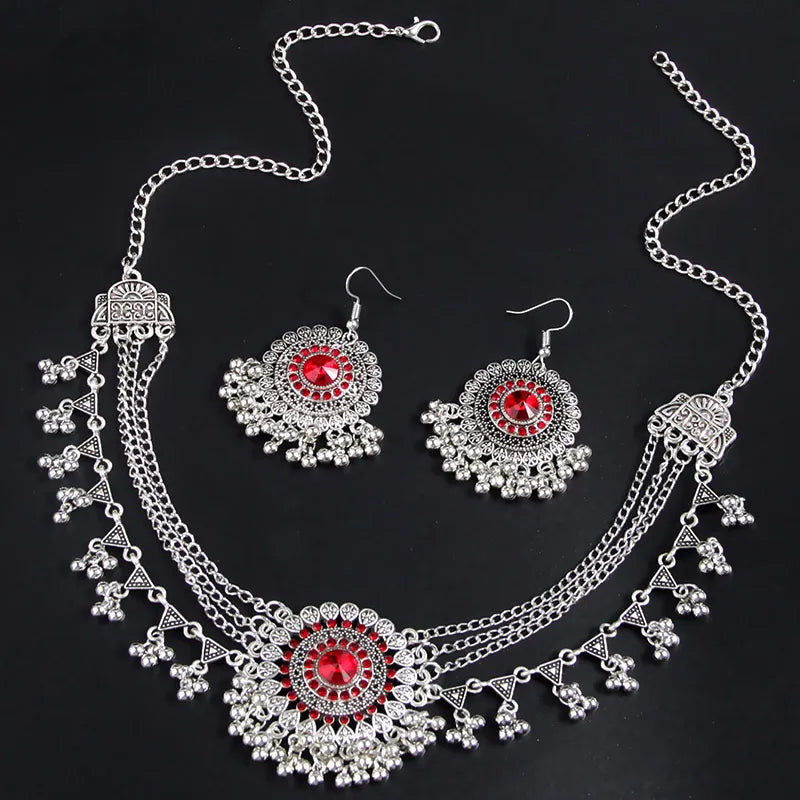 Ensemble Collier Statement Strass Pompons – Boucles Perles Métal