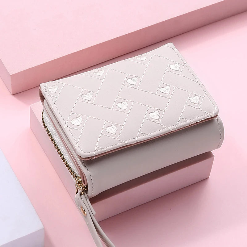 Portefeuille Femme Kawaii Mignon Luxe - Designer Lady Wallet Cuir Porte-Monnaie Beige