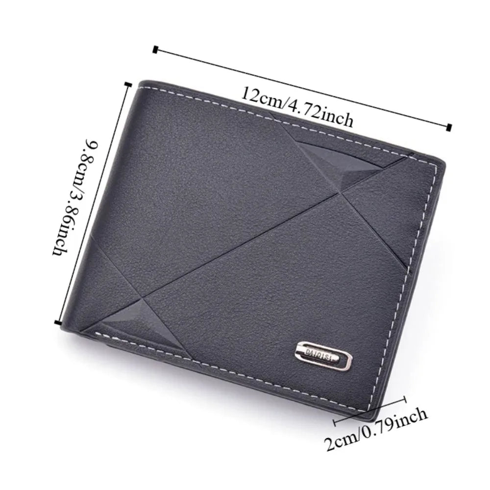 Portefeuille Homme Court Cuir PU Bifold Business - Porte-Carte Crédit Cash Bag Couleur Unie Café