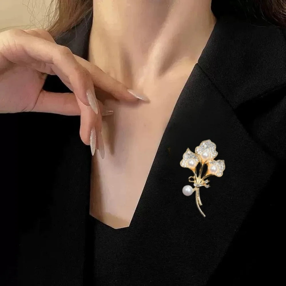 Broche Cœur Amour Perle Fleur Tulipe Luxe – Pin's Corsage Alliage Élégant Mariage Femme