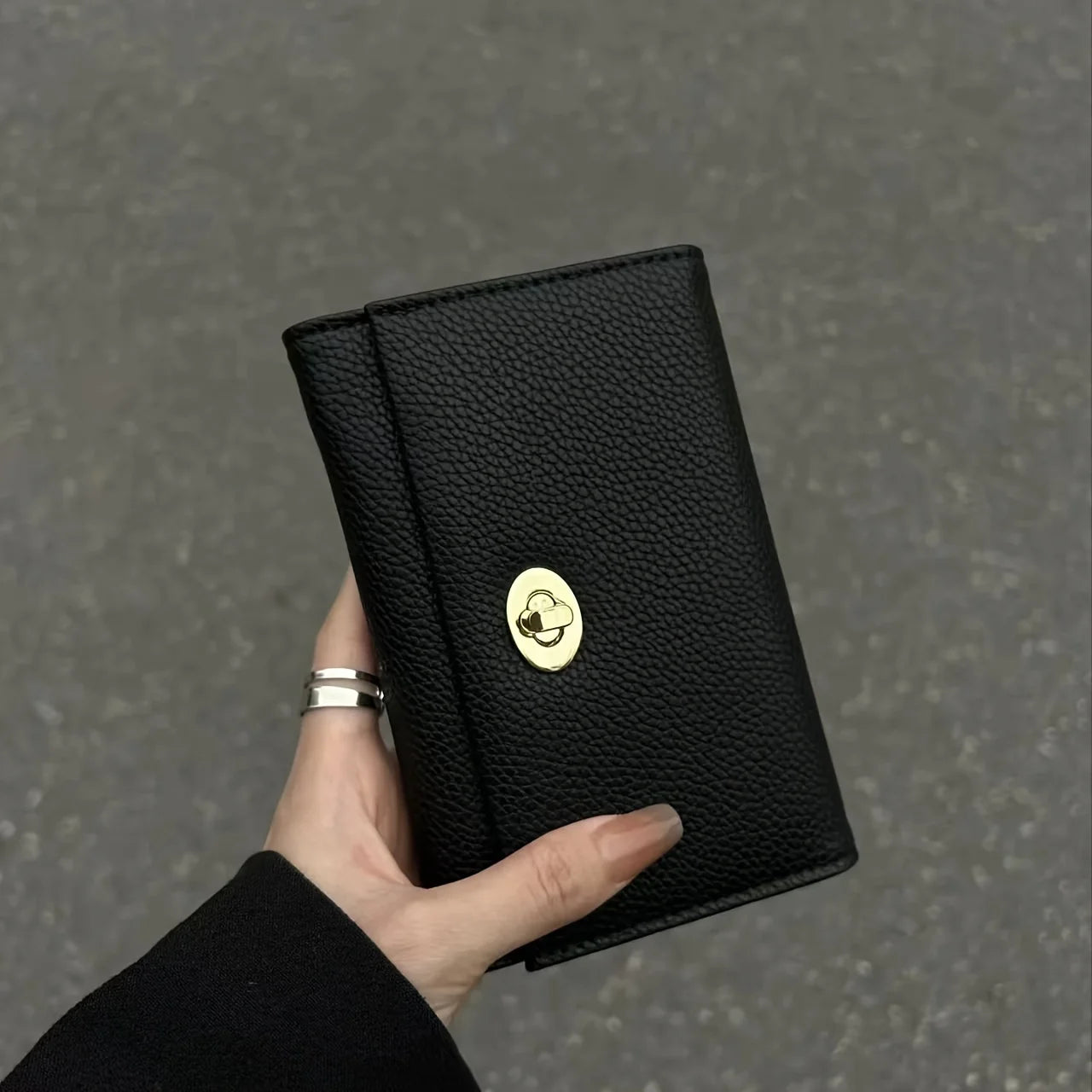 Portefeuille Femme Noir Court Cuir PU - Porte-Carte Compact Multi-Compartiments Style Cool