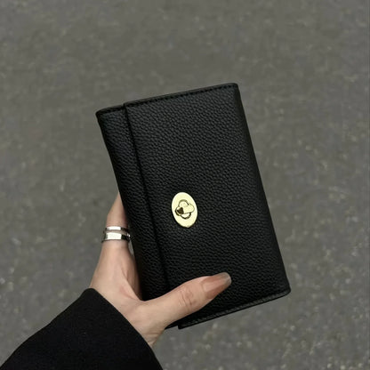 Portefeuille Femme Noir Court Cuir PU - Porte-Carte Compact Multi-Compartiments Style Cool
