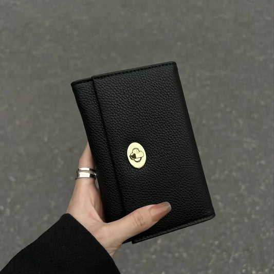 Portefeuille Femme Noir Court Cuir PU - Porte-Carte Compact Multi-Compartiments Style Cool