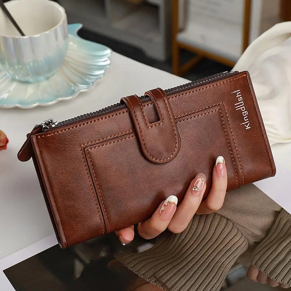 Portefeuille Femme Long Cuir Vintage RFID - Porte-Chéquier Carnet Chèques Protection Anti-RFID Élégant