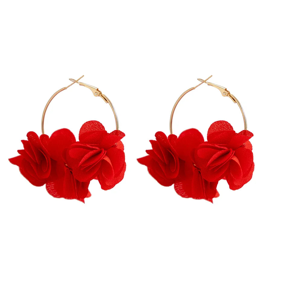 Boucles d'Oreilles Créoles Rose Tissu Pendentif Bohème – Kpop Colorées Y2K Soirées Femme