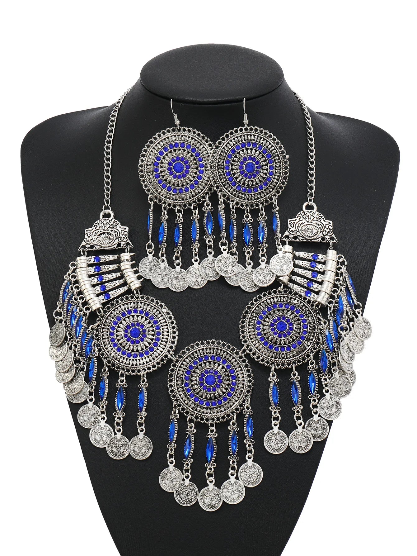 Ensemble Bijoux Bohème Gypsy Pièces Cristal – Collier Boucles Tribal