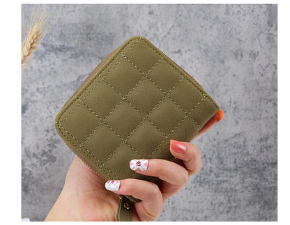 Portefeuille Court Femme Cuir PU à Carreaux - Petit Porte-Cartes Zip avec Porte-Monnaie