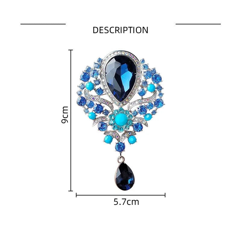 Broche Goutte d'Eau Cristal Grande Luxe Élégante – Pin's Pendentif Vintage Mariage Soirées Femme