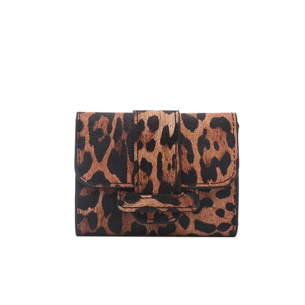 Portefeuille Femme Court Imprimé Léopard PU - Porte-Monnaie Carré Multi-Cartes Style Coréen Tendance