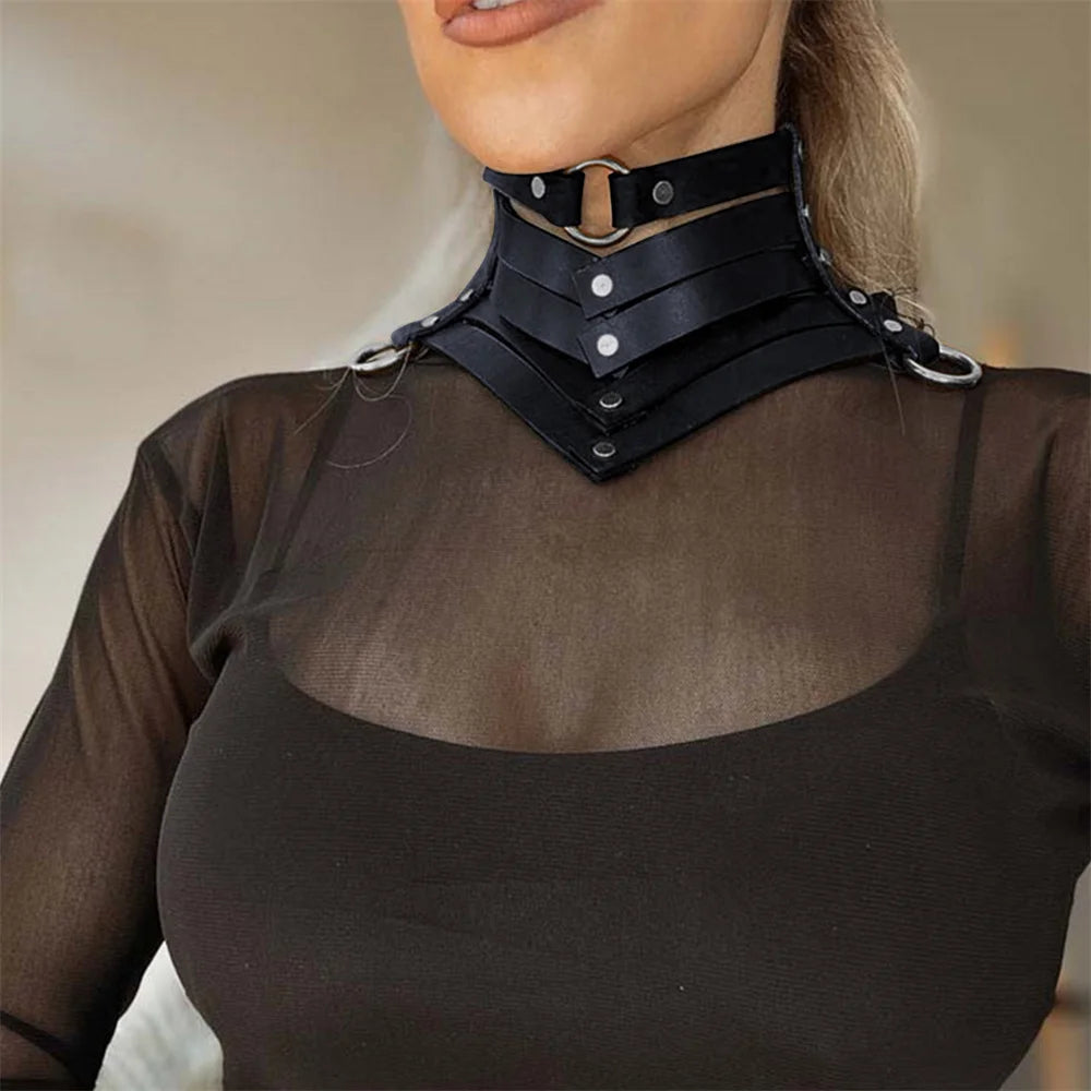 Collier Choker Gothique Cuir Rivets – Ras-du-Cou Punk Rock Noir