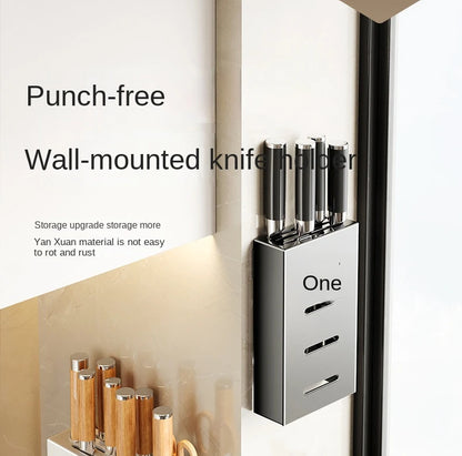 Porte-Couteaux Mural de Cuisine - Rangement Sans Perçage en Acier au Carbone