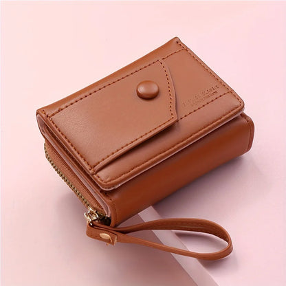 Portefeuille Femme Cuir PU Marron - Porte-Monnaie Zippé Court avec Porte-Carte pour Homme et Femme