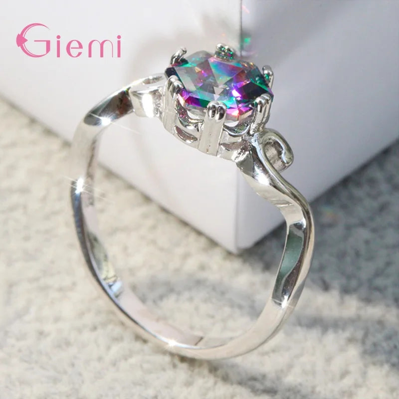 Bague Cocktail Argent 925 — Zircon Arc-en-Ciel, Tailles 5 à 12