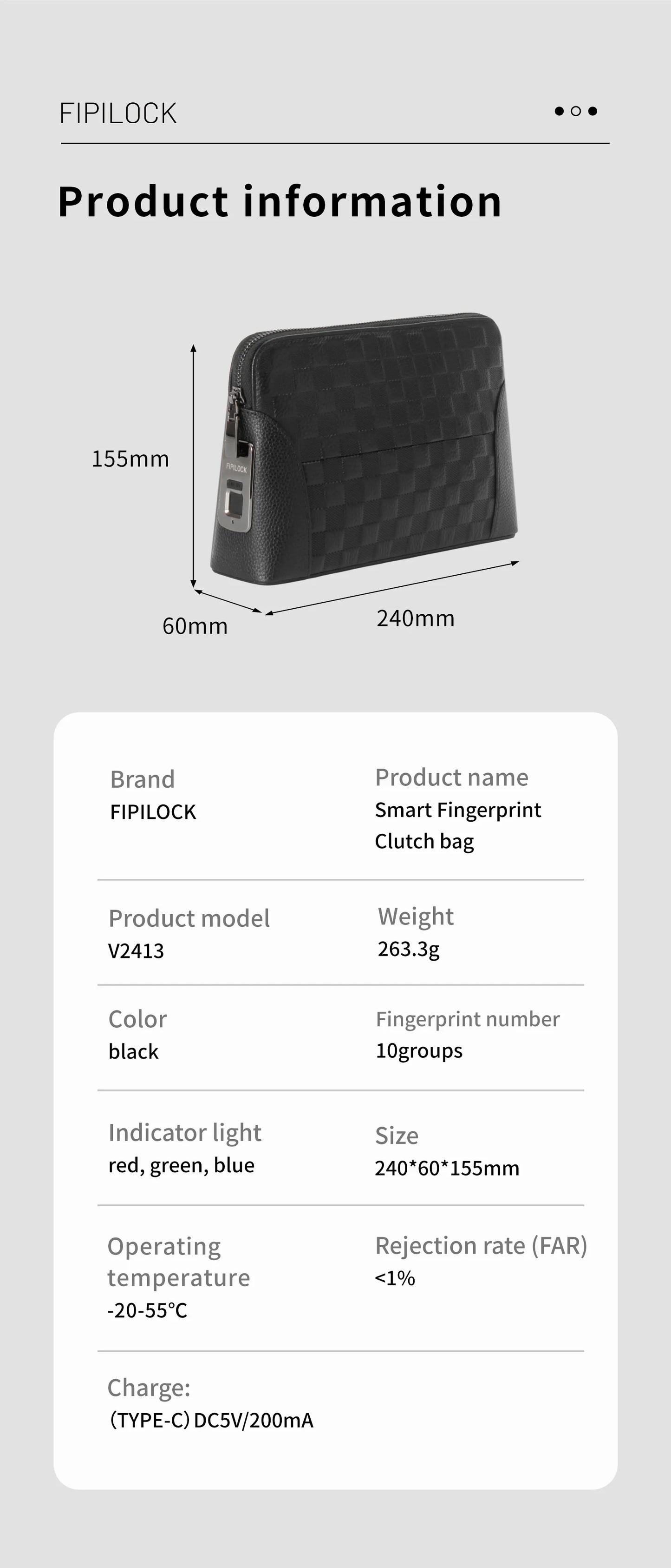 Portefeuille Sécurisé Serrure Empreinte Digitale - Clutch Anti-Vol Homme Femme Technologie Biométrique