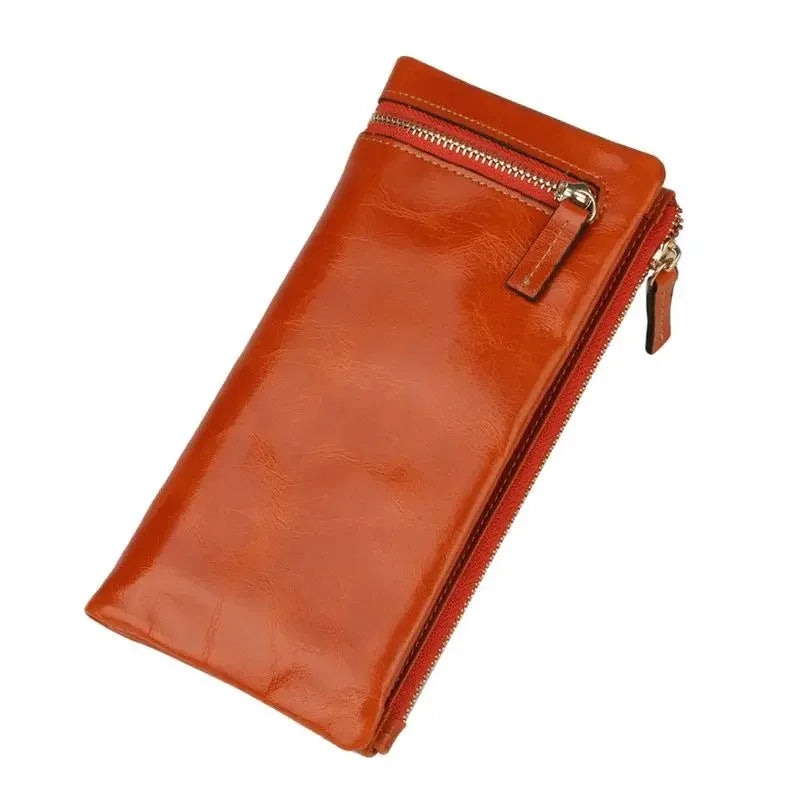 Portefeuille Femme Cuir Véritable Long - Porte-Monnaie Luxe Huile Végétale Casual