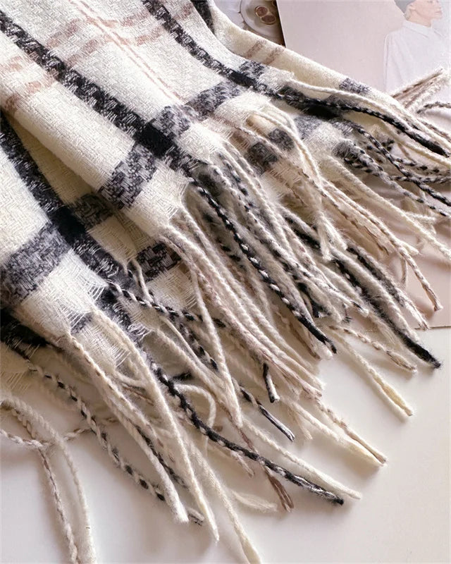 Women's Cashmere Scarf - Warm Checkered Shawl for Winter